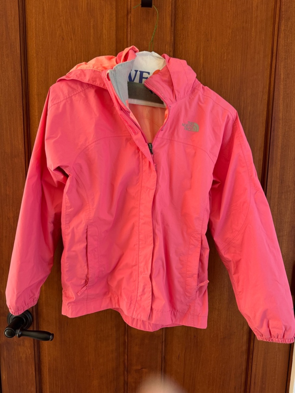 The North Face Girls' Coral Pink Hooded Rain Jacket size M (10:12)